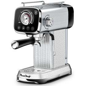 PlumChef Espresso Machine 20 Bar Professional Compact Household Coffee Espresso Maker with Milk Frother Steam Wand Temperature Gauge 34oz Water T