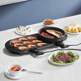 Hot Pot with Grill 2200W 2-in-1 Electric Smokeless Grill Hot Pot for 1-6 People (Option: Black)