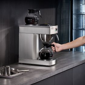 12 Cups Commercial Drip Coffee Maker With 2 Glass Carafes And 2 Warmers Office (Option: Silver)