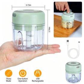 Portable Mini Electric Garlic Chopper, Rechargeable Small Food Processor with 304 Stainless Steel Blade, Detachable Design for Chopping Vegetable (Option: green)